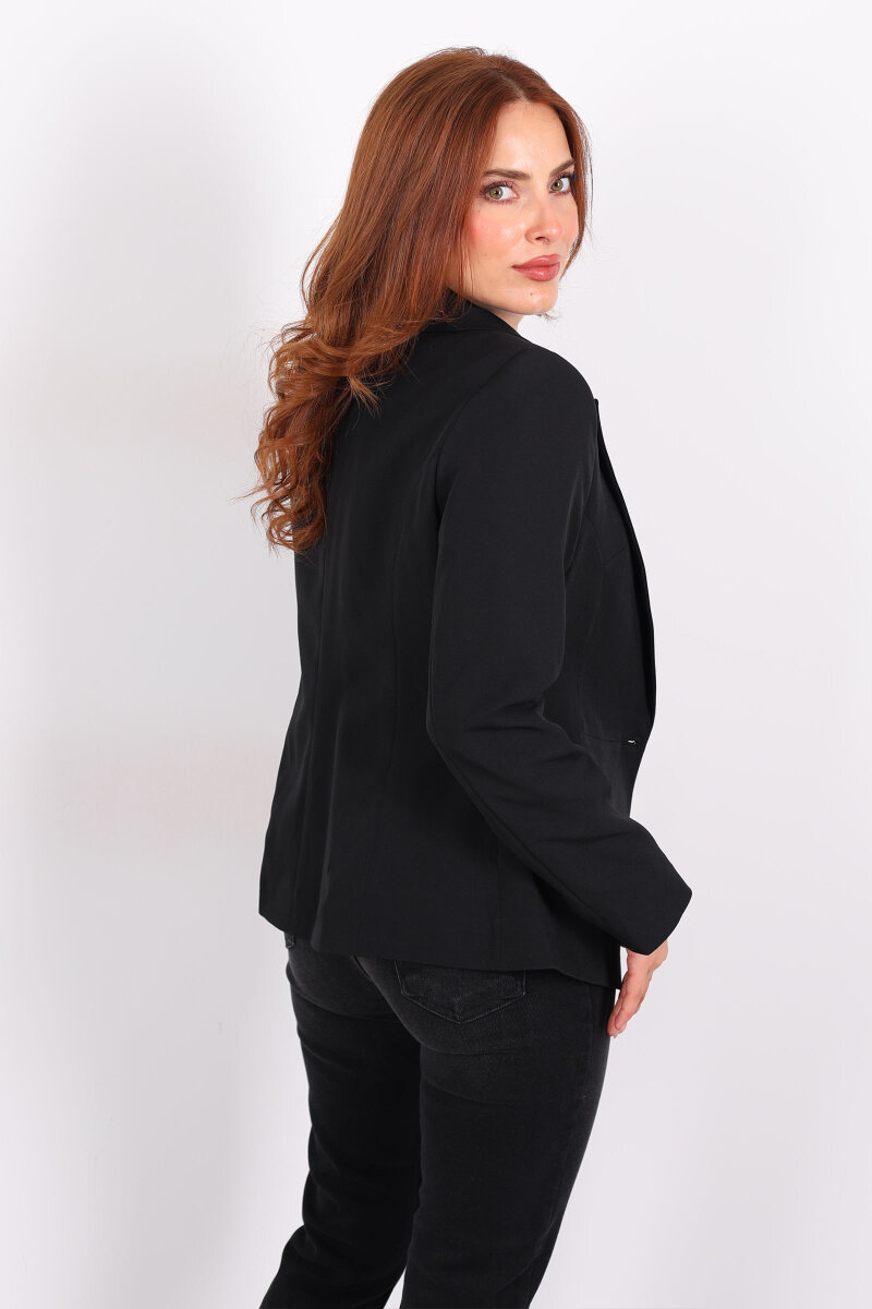 Gold Düğmeli Siyah Kadın Blazer Ceket - 5