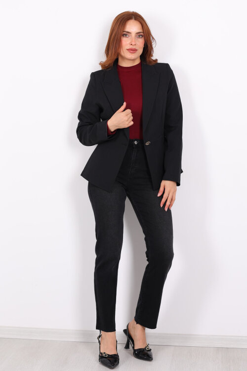 Gold Düğmeli Siyah Kadın Blazer Ceket - Berox