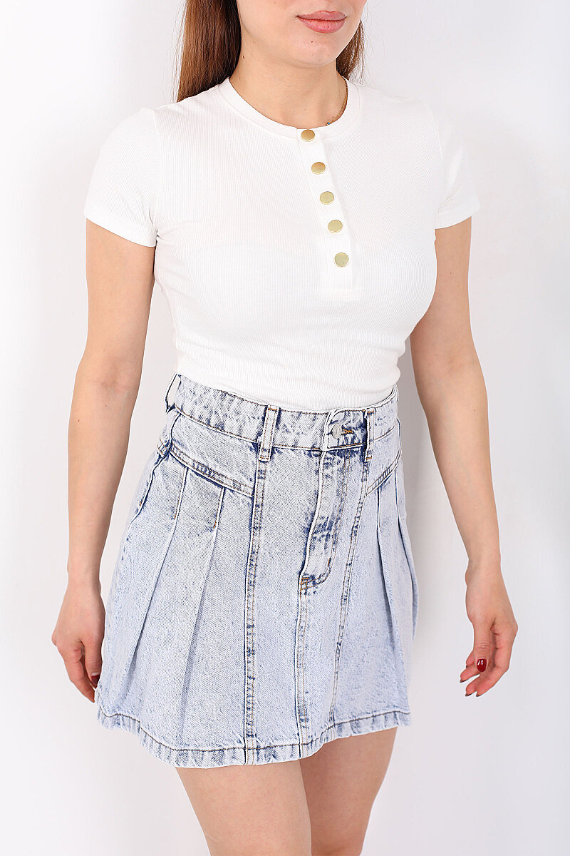 Gold Patlı Fitilli Beyaz Kadın Basic Body - 2