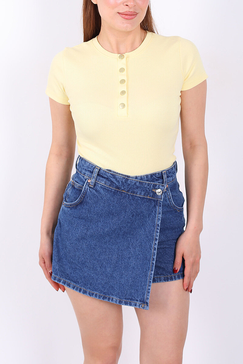 Gold Patlı Fitilli Sarı Kadın Basic Body - 2