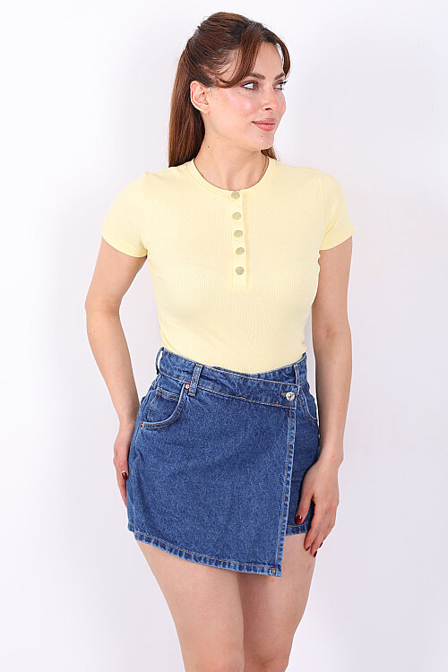 Gold Patlı Fitilli Sarı Kadın Basic Body - 3