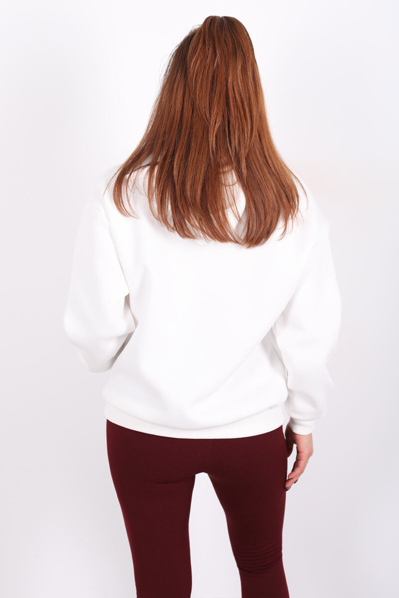 Golden Essence Beyaz Kadın Kanguru Cepli Hoodie - 4