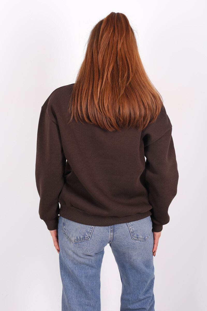 Golden Essence Kahverengi Kadın Kanguru Cepli Hoodie - 5