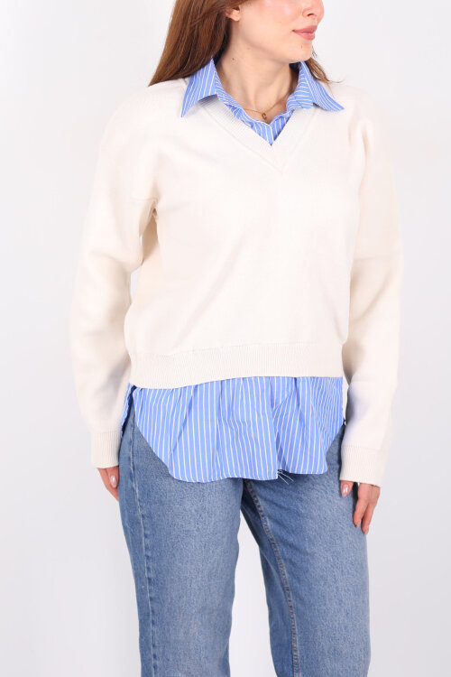 Gömlek Detaylı Kadın Krem Triko Kazak - Berox (1)