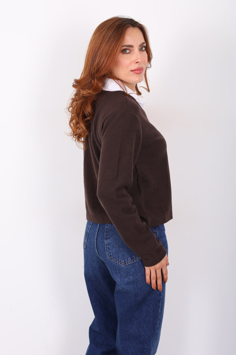 Gömlek Garnili Selanik Kadın Kahverengi Bluz - 5