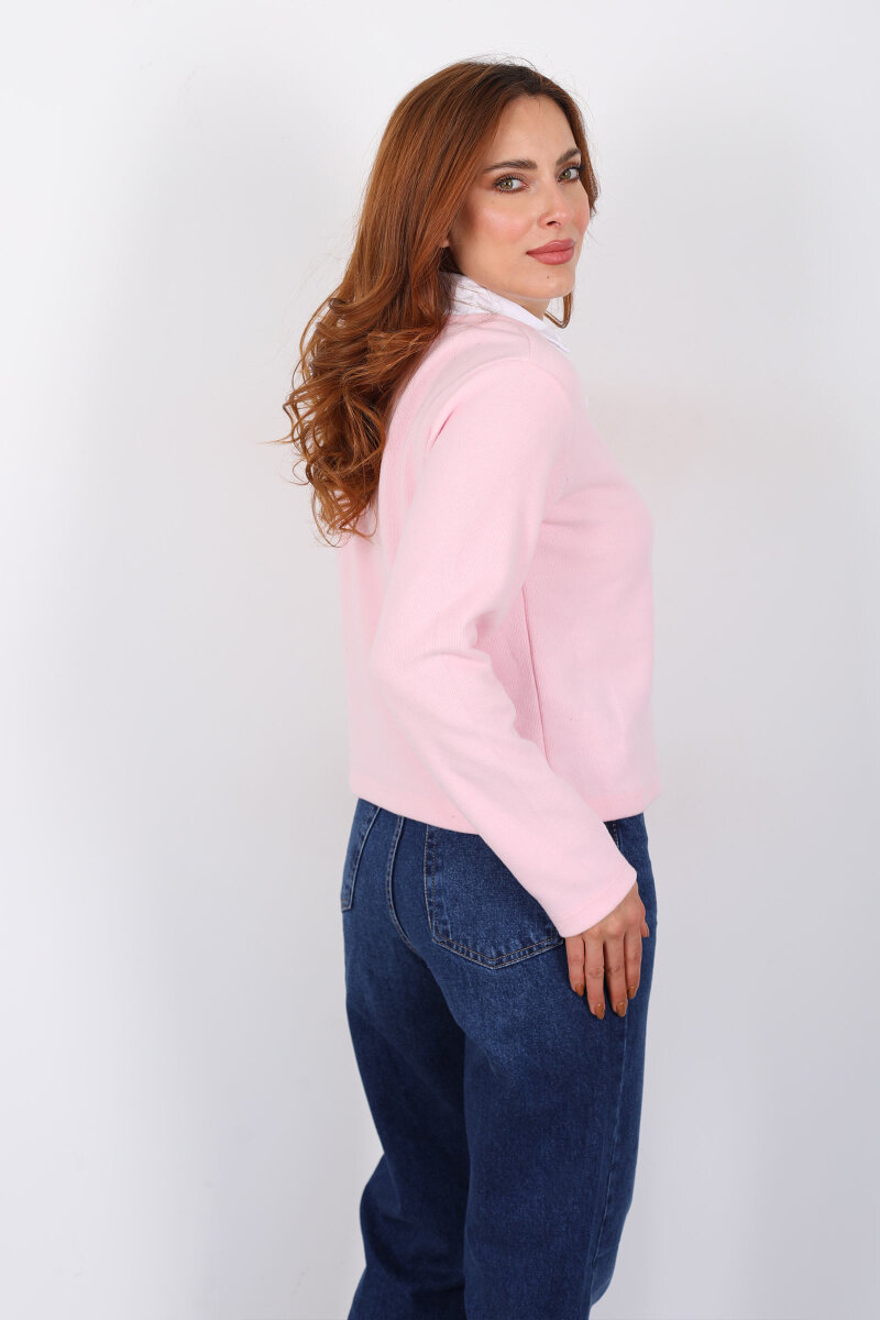 Gömlek Garnili Selanik Kadın Pembe Bluz - 4