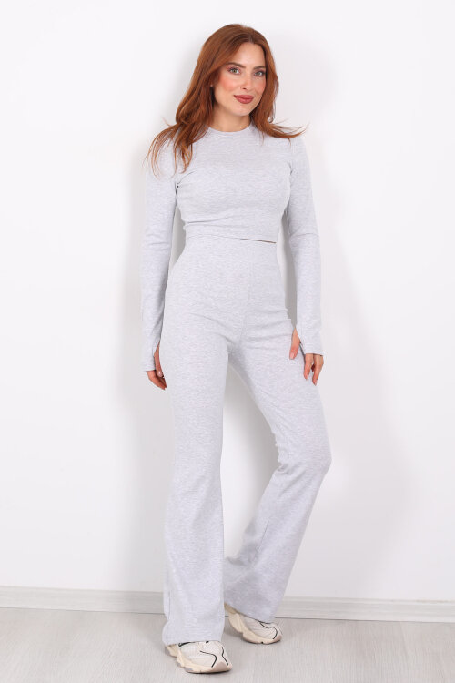 Gri Kadın Crop - Tayt Takım - 7