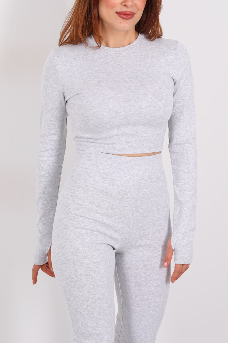 Gri Kadın Crop - Tayt Takım - 2