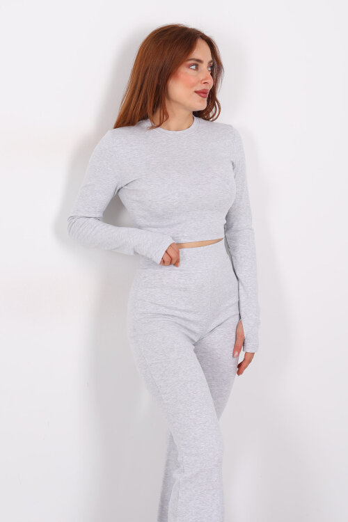 Gri Kadın Crop - Tayt Takım - 4