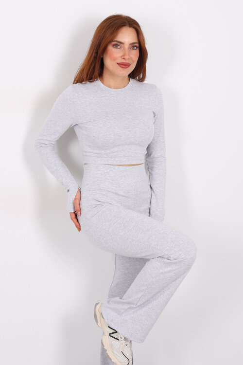 Gri Kadın Crop - Tayt Takım - Berox