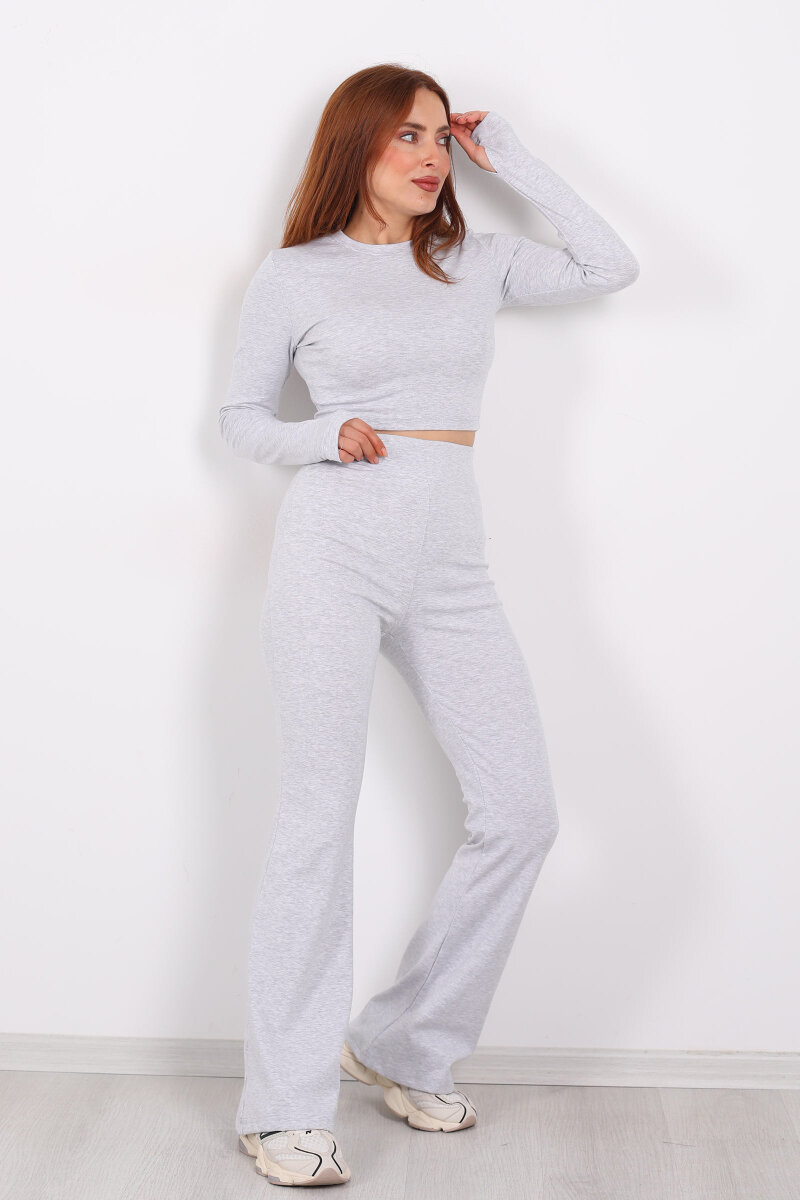 Gri Kadın Crop - Tayt Takım - 3