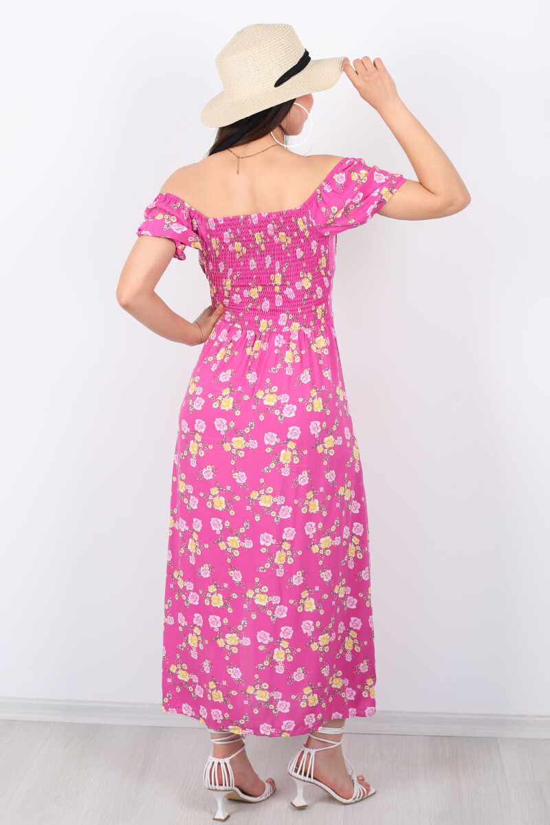 Gül Desen Yırtmaçlı Gül Kurusu Kadın Sany Dress Elbise - 7
