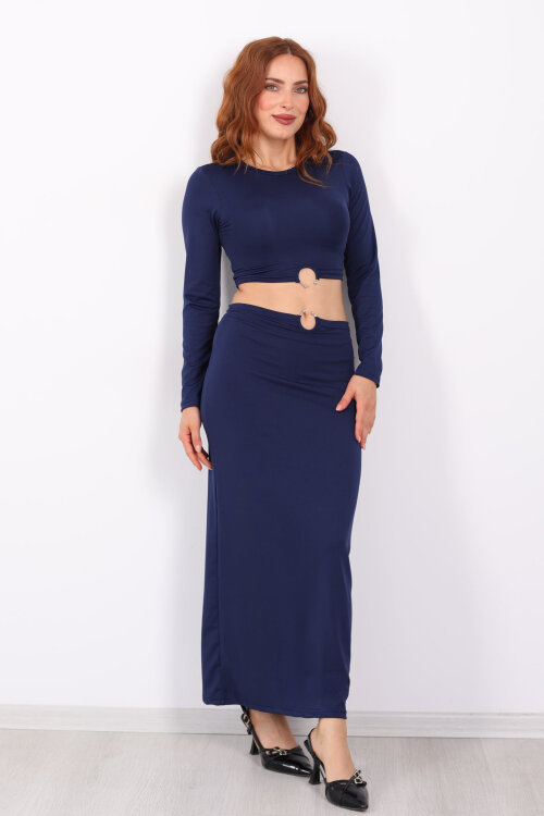 Halka Detaylı Lacivert Kadın Sandy Etek Crop Takım - 6