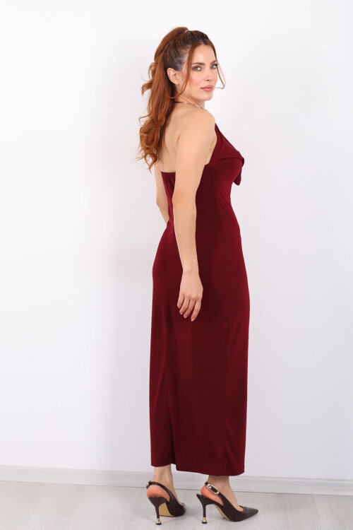 Halka Detaylı Sırt Dekolteli Bordo Kadın Sandy Elbise - Berox (1)