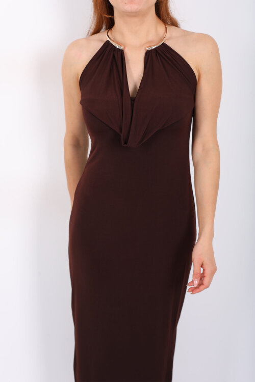 Halka Detaylı Sırt Dekolteli Kahverengi Kadın Sandy Elbise - Berox (1)