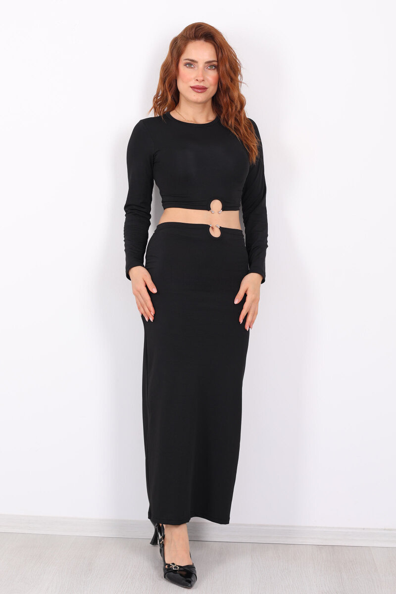 Halka Detaylı Siyah Kadın Sandy Etek Crop Takım - 7