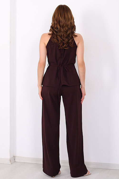 Halter Yaka Arkası Bağlamalı Mürdüm Kadın Takım - 6