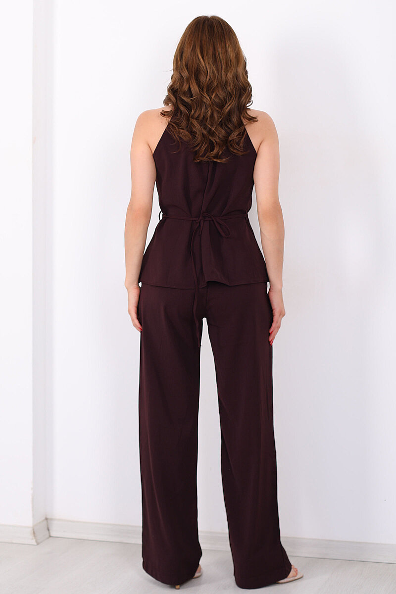 Halter Yaka Arkası Bağlamalı Mürdüm Kadın Takım - 6