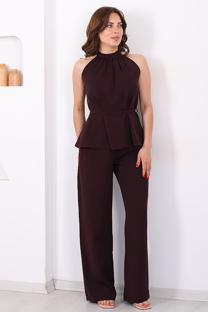 Halter Yaka Arkası Bağlamalı Mürdüm Kadın Takım - 4