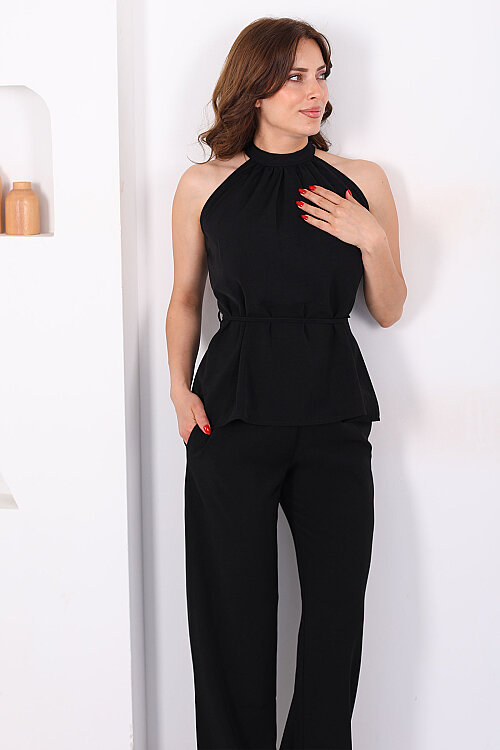 Halter Yaka Arkası Bağlamalı Siyah Kadın Takım - Berox