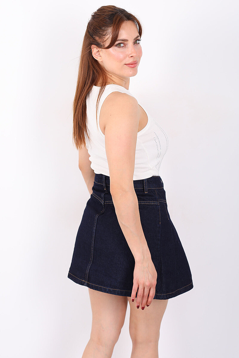 Halter Yaka Dikey Taş Desenli Kadın Beyaz Body - 4