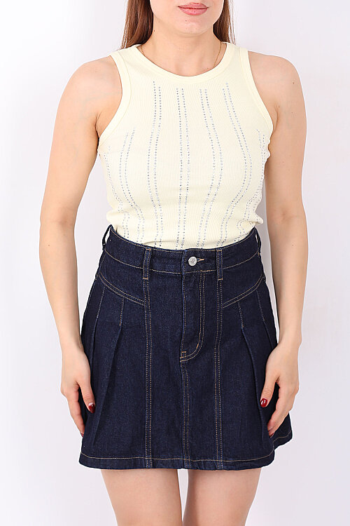 Halter Yaka Dikey Taş Desenli Kadın Sarı Body - Berox (1)