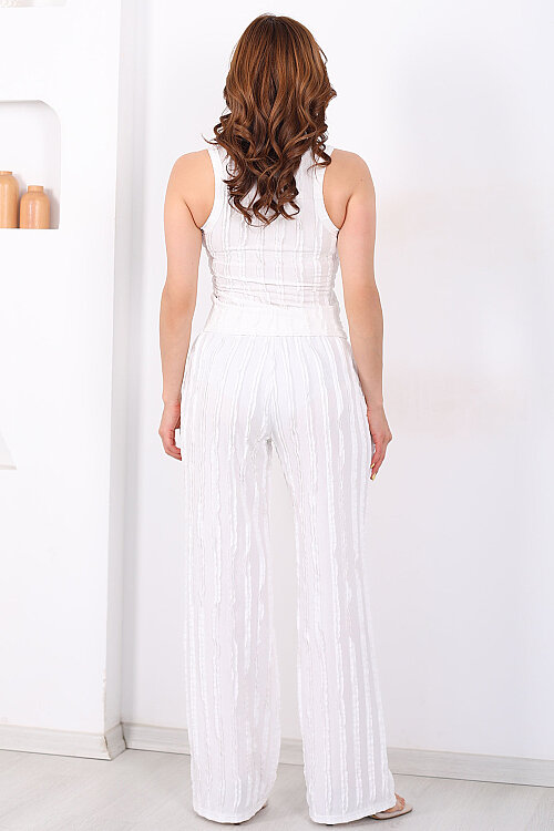 Halter Yaka Ters Dikiş Crop - Pantolon Beyaz Takım - 6