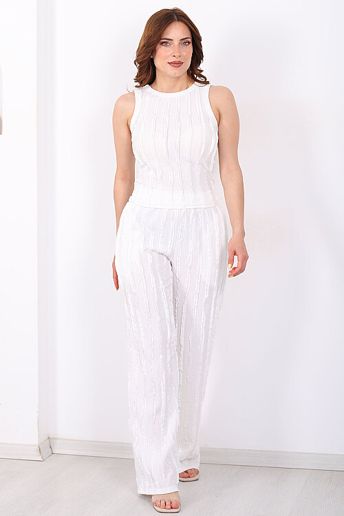 Halter Yaka Ters Dikiş Crop - Pantolon Beyaz Takım - 5