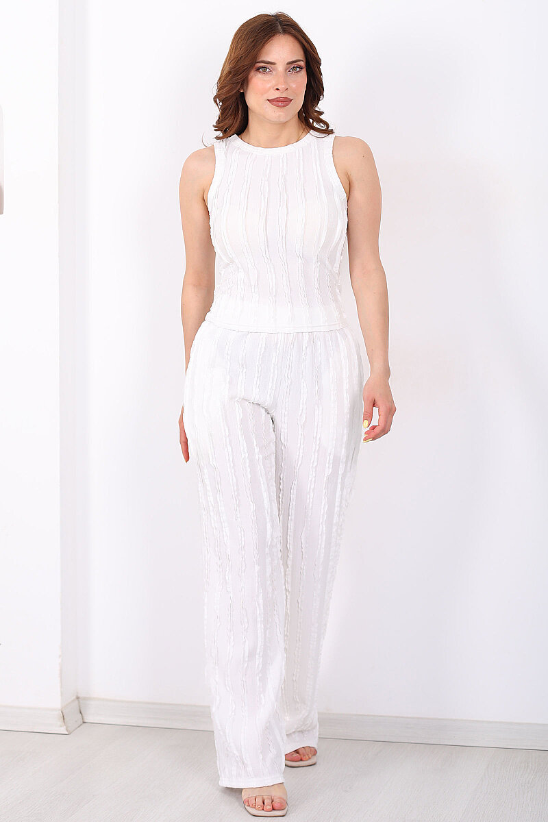 Halter Yaka Ters Dikiş Crop - Pantolon Beyaz Takım - 5