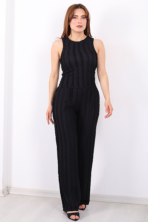 Halter Yaka Ters Dikiş Crop - Pantolon Siyah Takım - 3