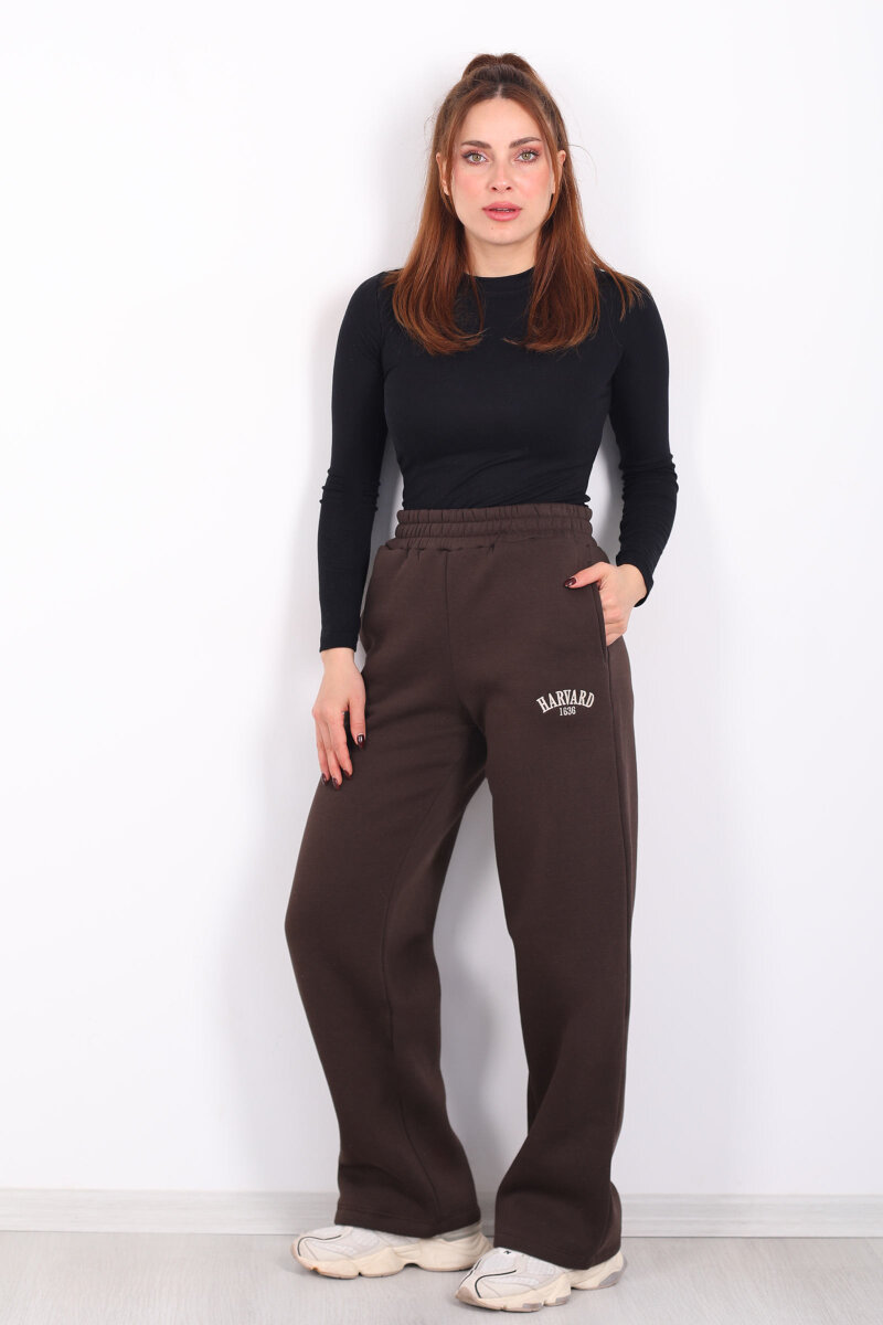 Harvard Yazılı Üç İplik Geniş Paça Acı Kahve Kadın Eşofman Altı - 6