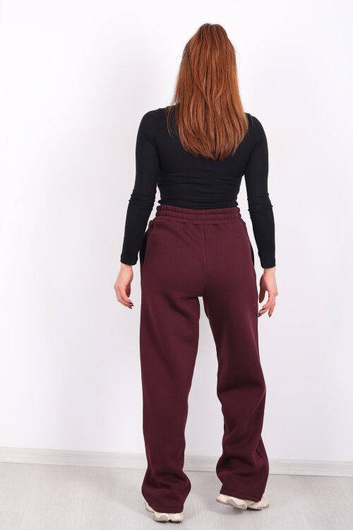 Harvard Yazılı Üç İplik Geniş Paça Bordo Kadın Eşofman Altı - 4