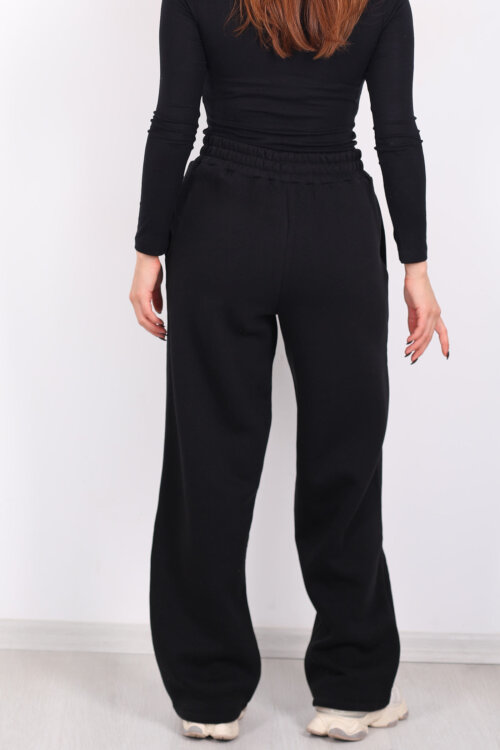 Harvard Yazılı Üç İplik Geniş Paça Siyah Kadın Eşofman Altı - 4