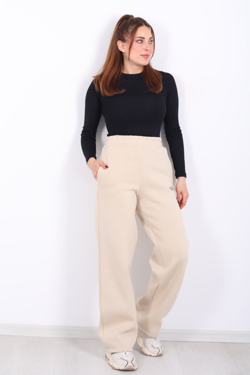 Harvard Yazılı Üç İplik Geniş Paça Taş Rengi Kadın Eşofman Altı - 4