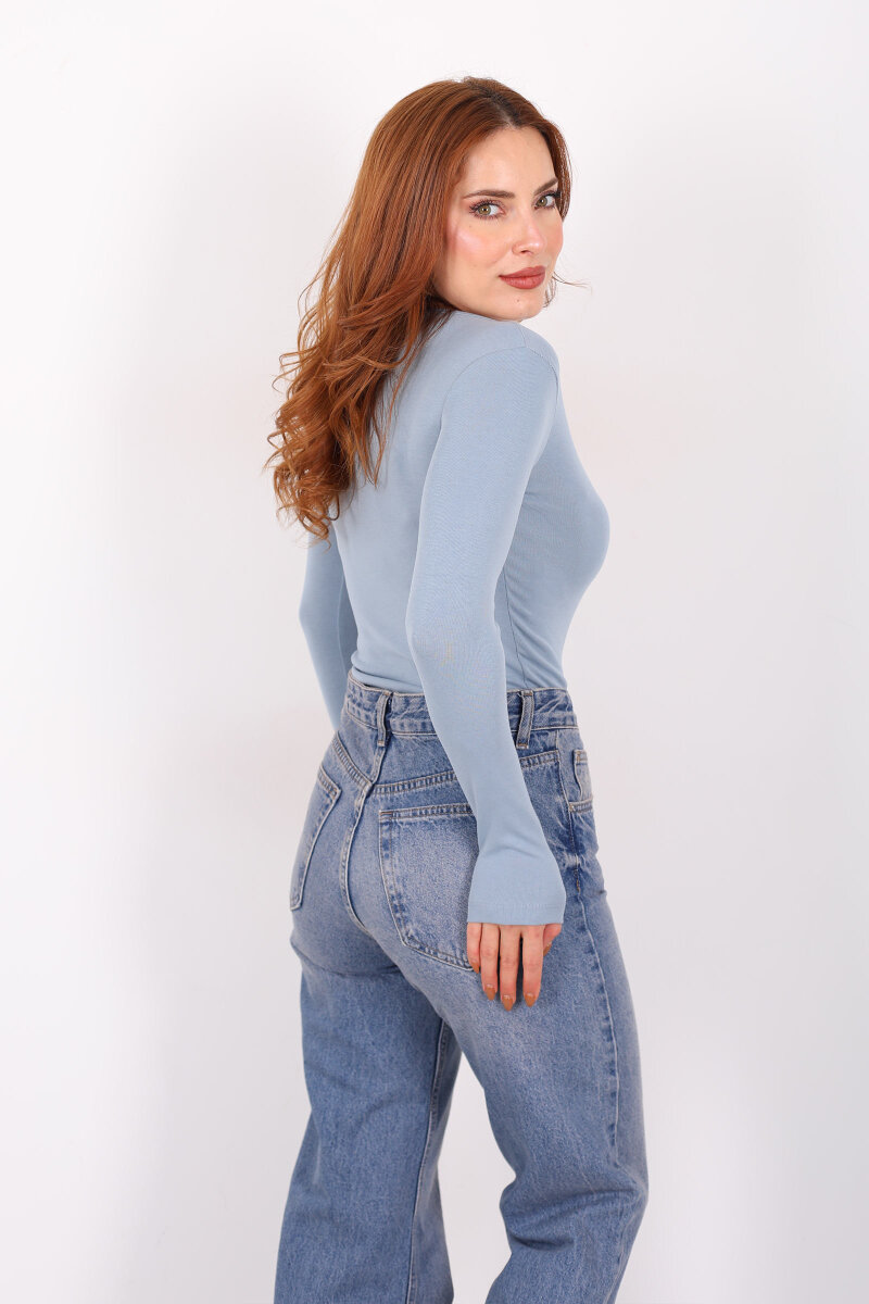 Havuz Yaka Bebe Mavisi Kadın Patlı Body - 5