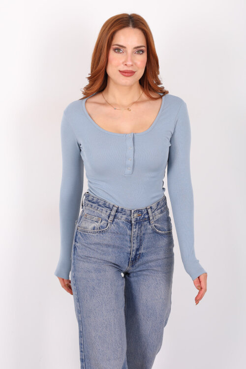 Havuz Yaka Bebe Mavisi Kadın Patlı Body - 4