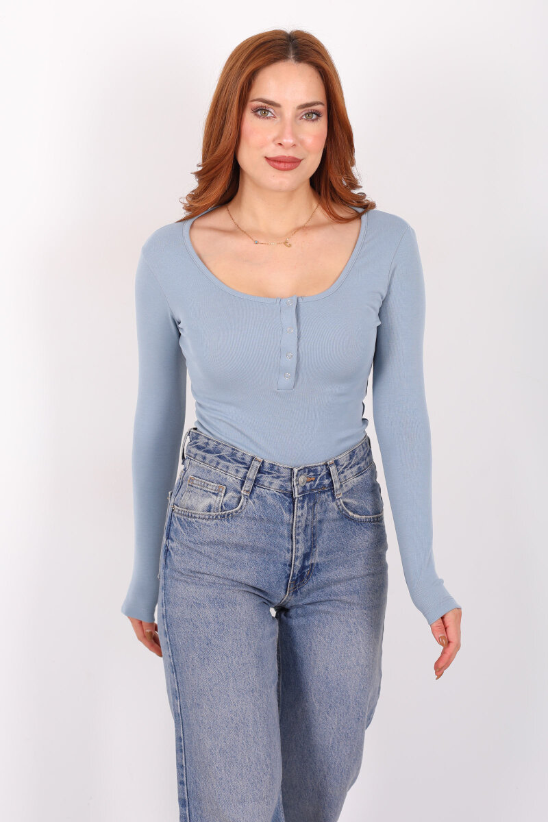 Havuz Yaka Bebe Mavisi Kadın Patlı Body - 4