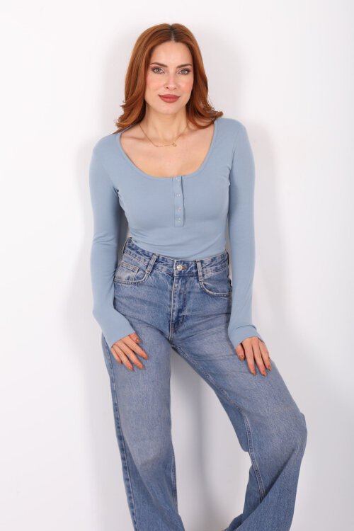 Havuz Yaka Bebe Mavisi Kadın Patlı Body - 3