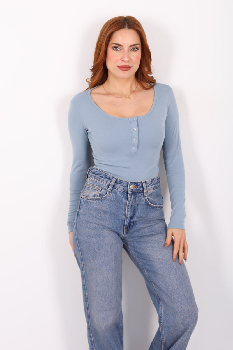 Havuz Yaka Bebe Mavisi Kadın Patlı Body - 6