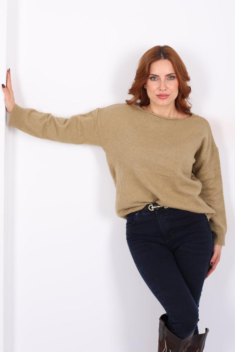 Havuz Yaka Çağla Yeşili Kadın Triko Kazak - 1