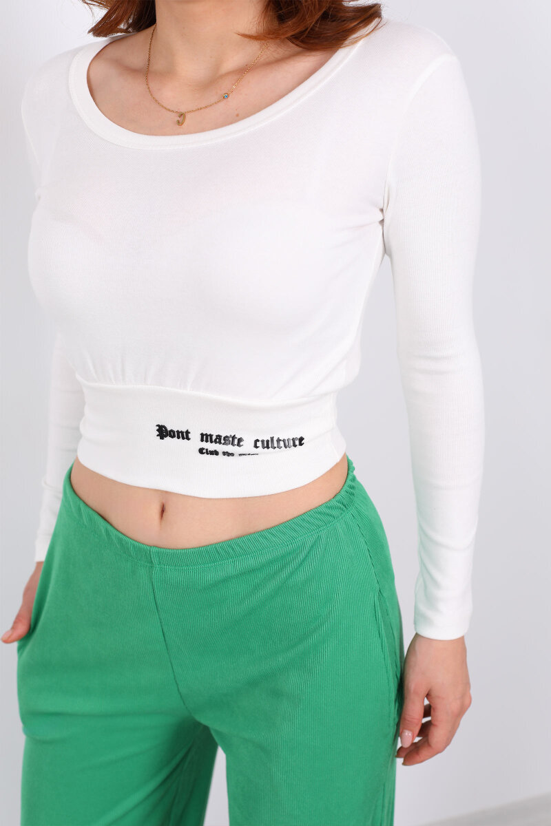 Havuz Yaka Ekru Kadın Kalın Kemerli Bluz - 2