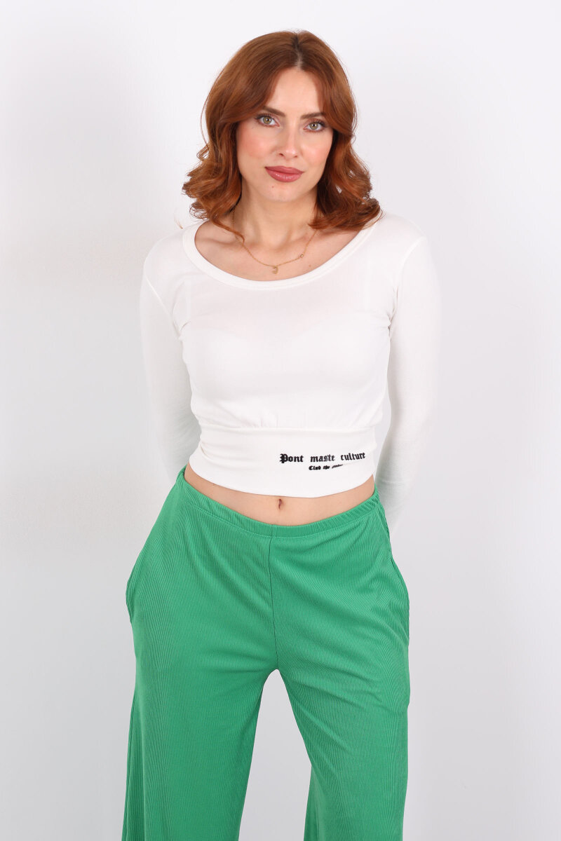 Havuz Yaka Ekru Kadın Kalın Kemerli Bluz - 5