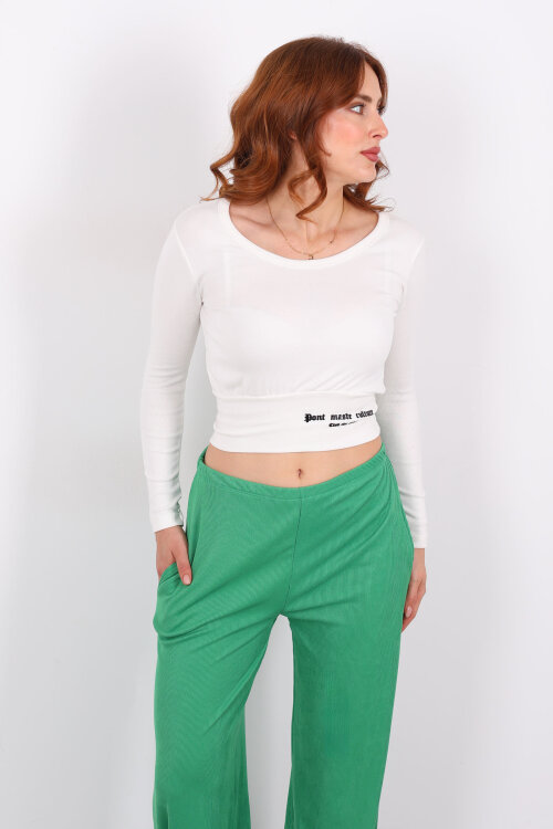 Havuz Yaka Ekru Kadın Kalın Kemerli Bluz - 4