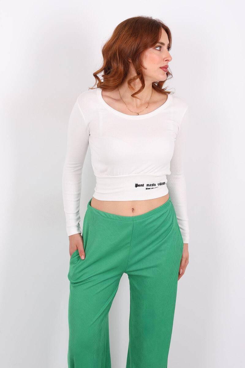 Havuz Yaka Ekru Kadın Kalın Kemerli Bluz - 4