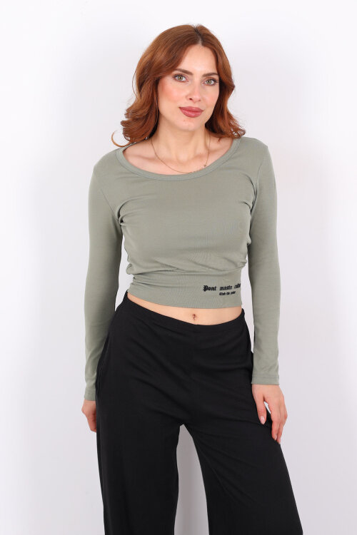 Havuz Yaka Haki Kadın Kalın Kemerli Bluz - 4