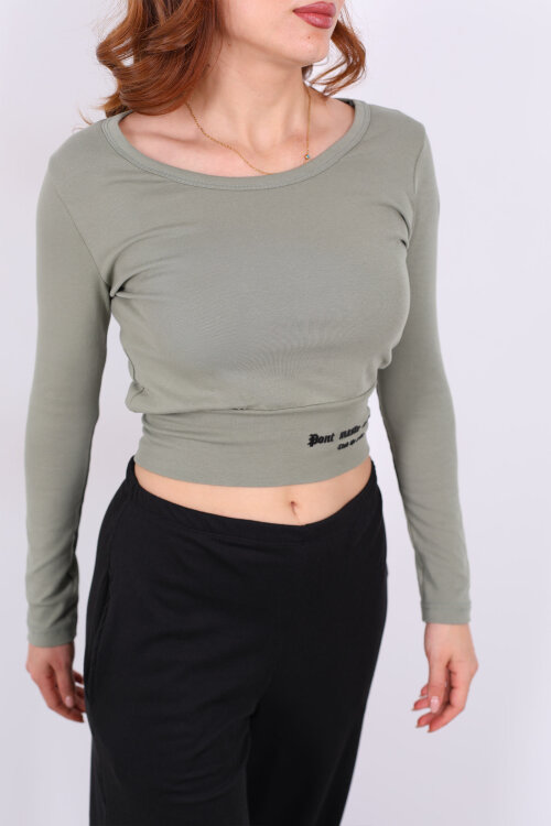 Havuz Yaka Haki Kadın Kalın Kemerli Bluz - Berox (1)