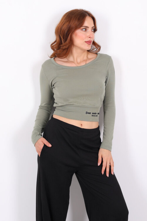 Havuz Yaka Haki Kadın Kalın Kemerli Bluz - 6