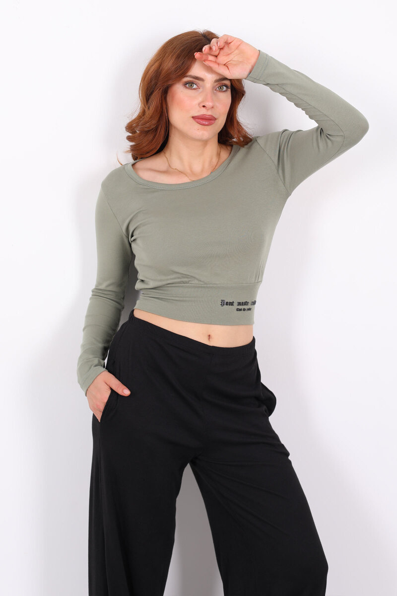 Havuz Yaka Haki Kadın Kalın Kemerli Bluz - 1