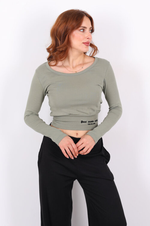 Havuz Yaka Haki Kadın Kalın Kemerli Bluz - 3