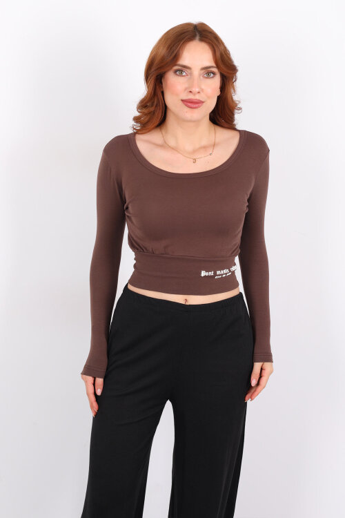 Havuz Yaka Kahverengi Kadın Kalın Kemerli Bluz - 6